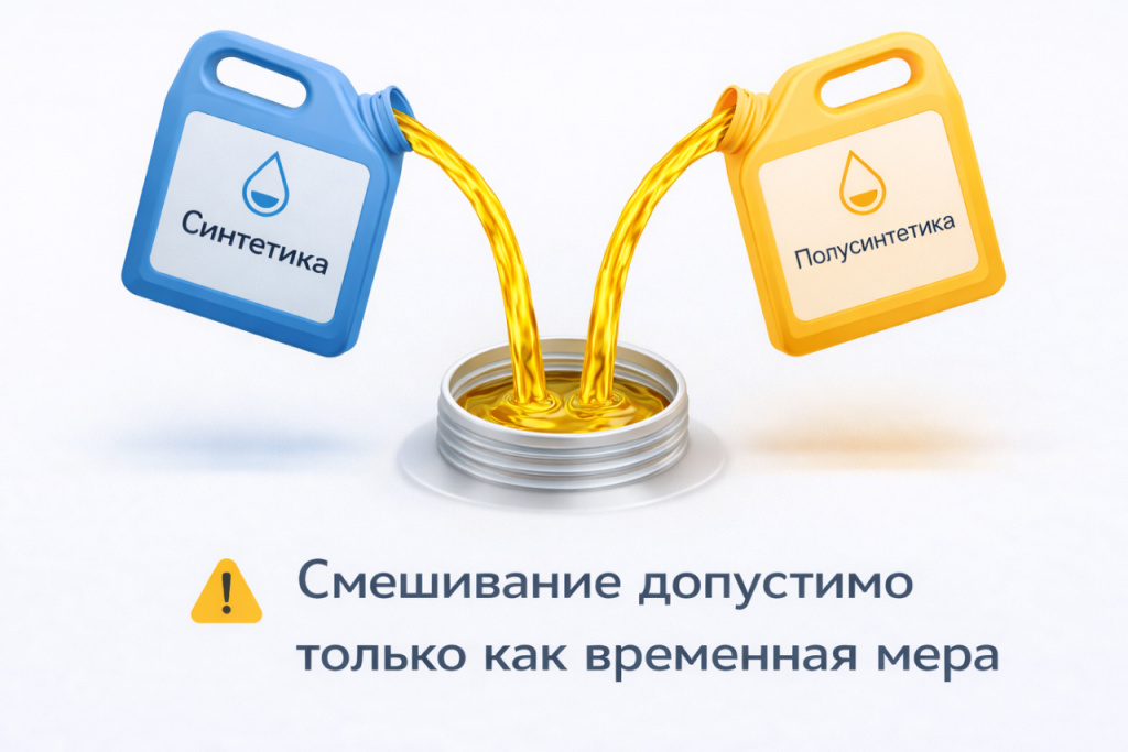 Смешивать синтетику и полусинтетику без необходимости не рекомендуют. Смешивать синтетику и полусинтетику без необходимости не рекомендуют.