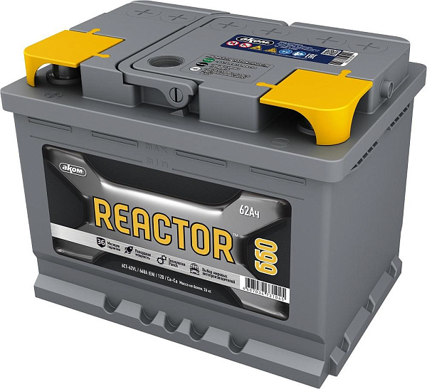 Аккумулятор REACTOR 62 Ач, Прямая полярность