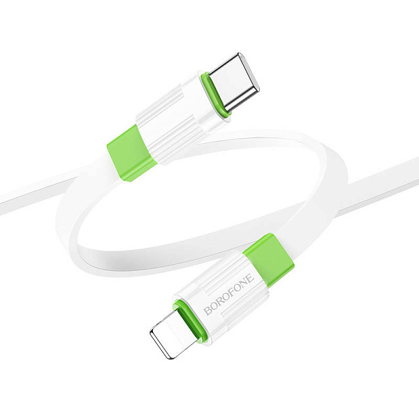 Кабель плоский Borofone Union BX89 USB Type-C - Lightning 8-pin 1м. бело-зелёный